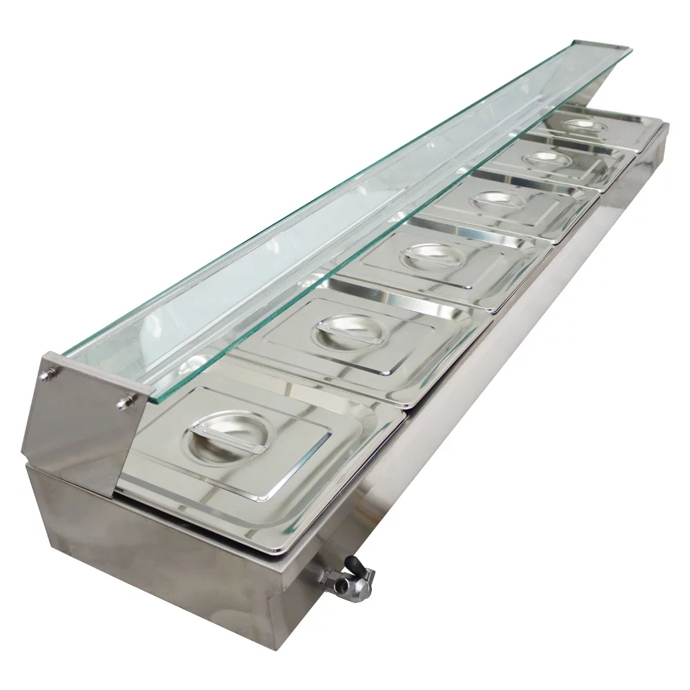 TECHTONGDA Electric Commercial Bain-marie Buffet Food Warmer Steam Table with Glass Guard 6-Pan