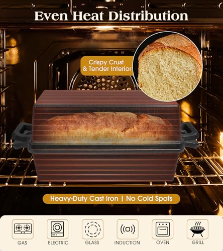 Cast Iron Loaf Pan With Lid, 9×5 in – 2‑in‑1 Heavy‑Duty & Oven‑Safe Loaf Pan for Sourdough & Homemade Bread