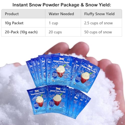 Instant Snow Just Add Water! Holiday Experiment, Reusable Snow (20 Packs-Make 80 Cups)