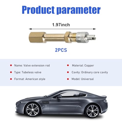 2 PCS Brass Auto Tire Valve Extension Adaptor, 50mm/1.97