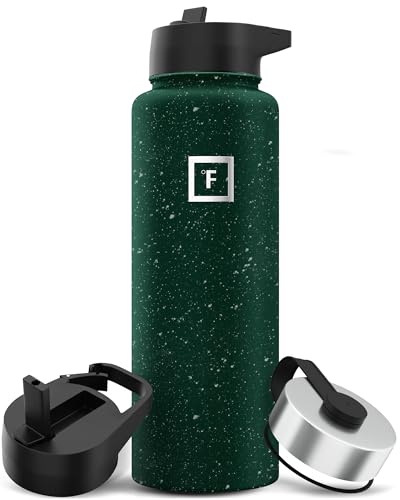 IRON °FLASK Camping & Hiking Hydration Flask with 3 Lids - Stainless Steel, Double Walled & Vacuum Insulated Water Bottle - Leak Proof & BPA Free (Midnight Black, Straw - 40 oz)