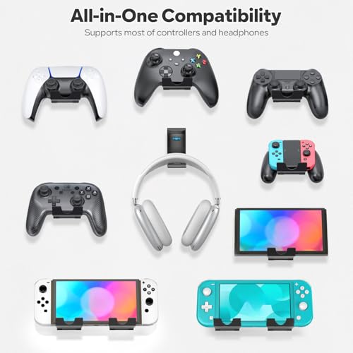 OIVO Controller & Headset Wall Mount Holder Stand, Foldable Headphone Stand, Gaming Controller Holder Hanger Hook, Universal Storage Organizer Controller/Earphone/Game Accessories-17 Packs