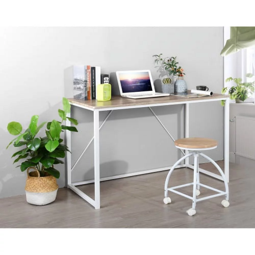 47.2 Inch Computer Desk Modern Writing Desk, Simple Study Table, Industrial Office Desk, Sturdy Laptop Table For Home Office, Oak & White