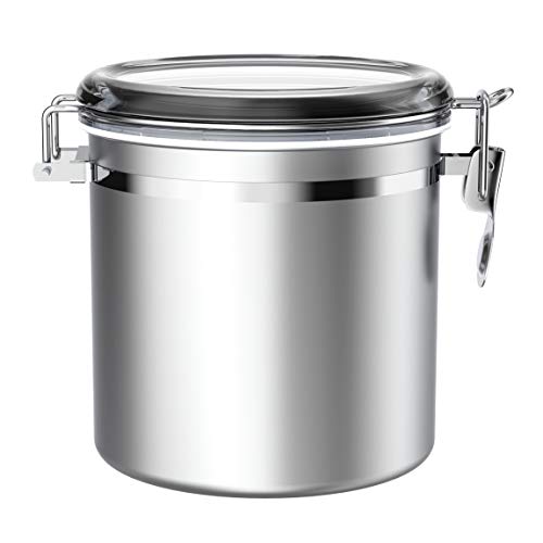 ENLOY 165oz Stainless Steel Airtight Canister for Kitchen, Large Flour Coffee Bean Tea Cereal Sugar Cookie Metal Food Storage Canisters with Clear Lid and Sturdy Locking Clamp