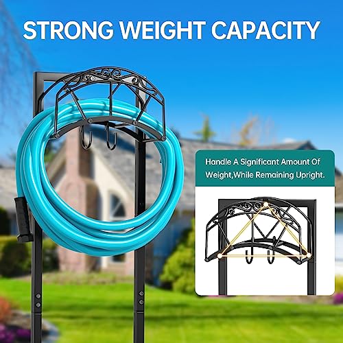 GREENER Garden Hose Holder GREENER Freestanding Heavy Duty Water Hose Holder Detachable Metal Hose Hanger Holds 150-feet Hose,Outdoor Hose Stands Hose Holder Storage Rack For Outside Yard Lawn, Black
