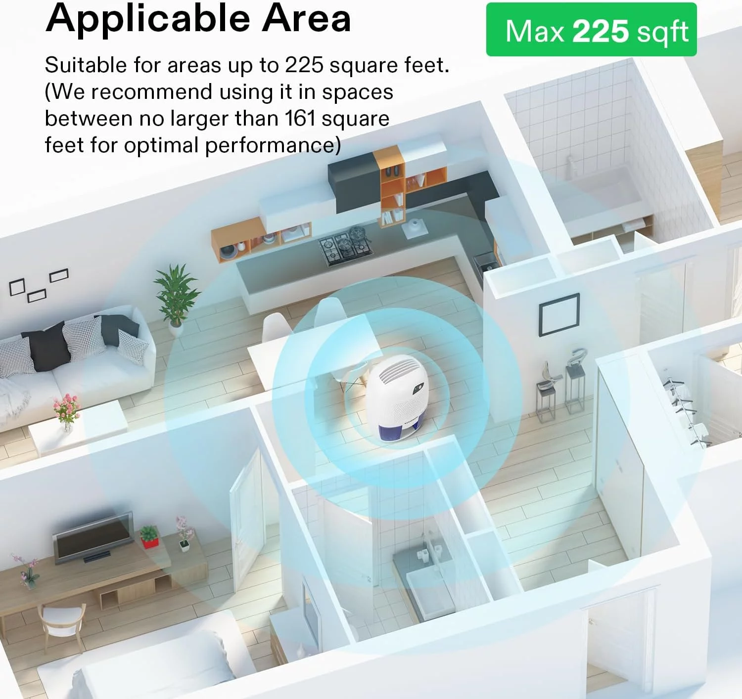 VIVOSUN Electric Mini Dehumidifier, Ultra-Quiet 225 Sq. Ft. Dehumidifier with 500ML Water Tank, Indicator Light and Auto Shut-Off Function for Home, Bedroom, Kitchen, Basement