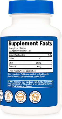 Nutricost Zeaxanthin with Lutein 20mg, 120 Softgels - Potent, Non-GMO, Gluten Free