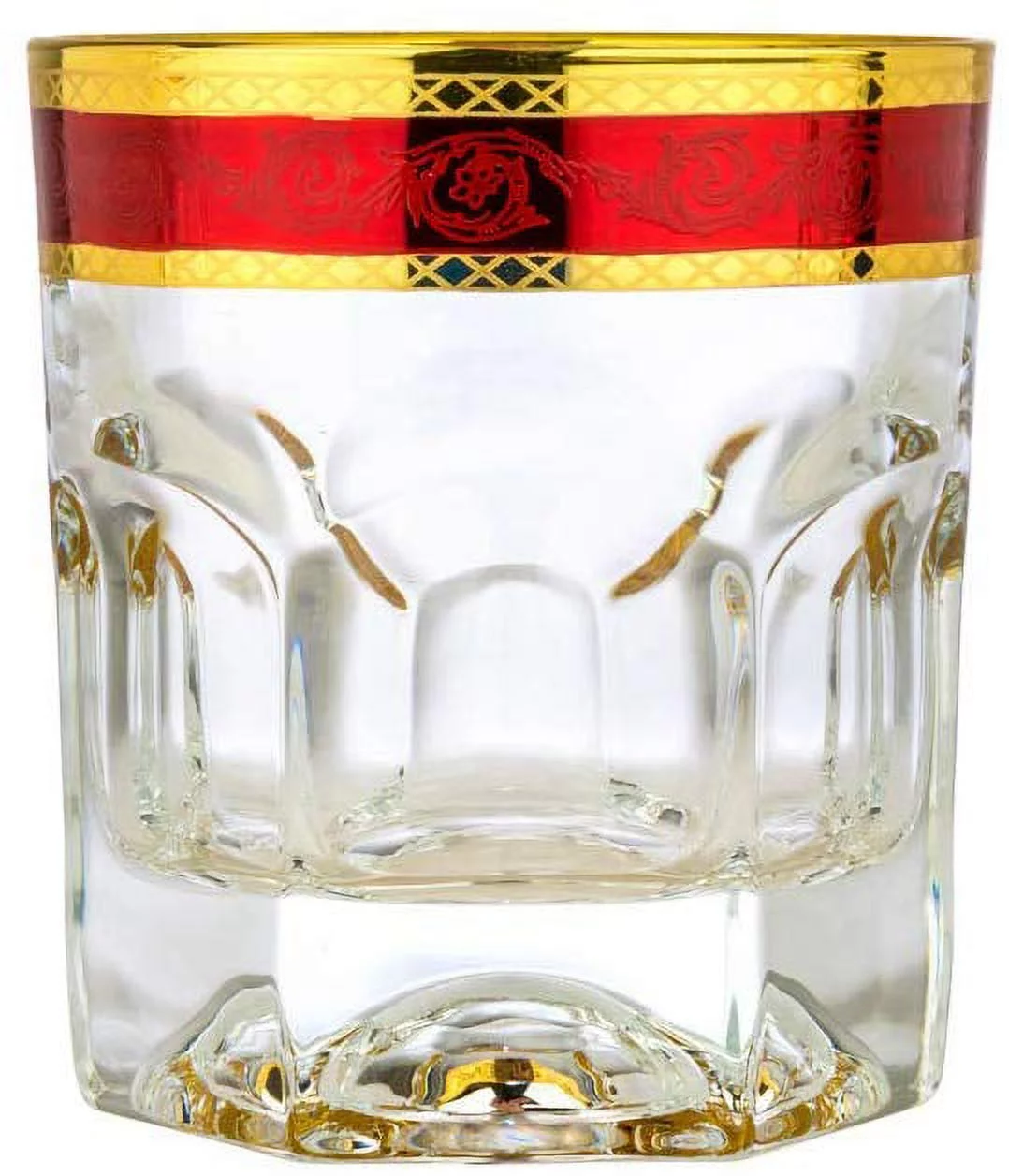 Art Decor A1048R, 7 Oz Provenza Old Fashioned Glasses, DOF Tumblers w/ Red Gold Rim, Set of 6