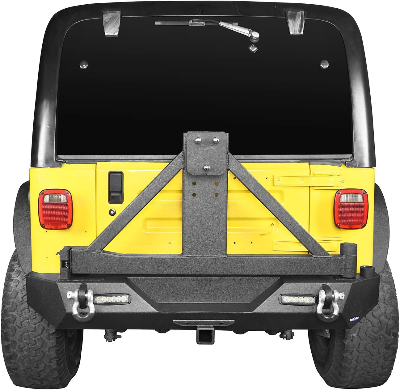 u-Box Wrangler Rear Bumper w/Tire Carrier for 1987-2006 Jeep TJ YJ Wrangler Different Trail Texture Steel Bumper w/ Receiver Hitch & LED Lights