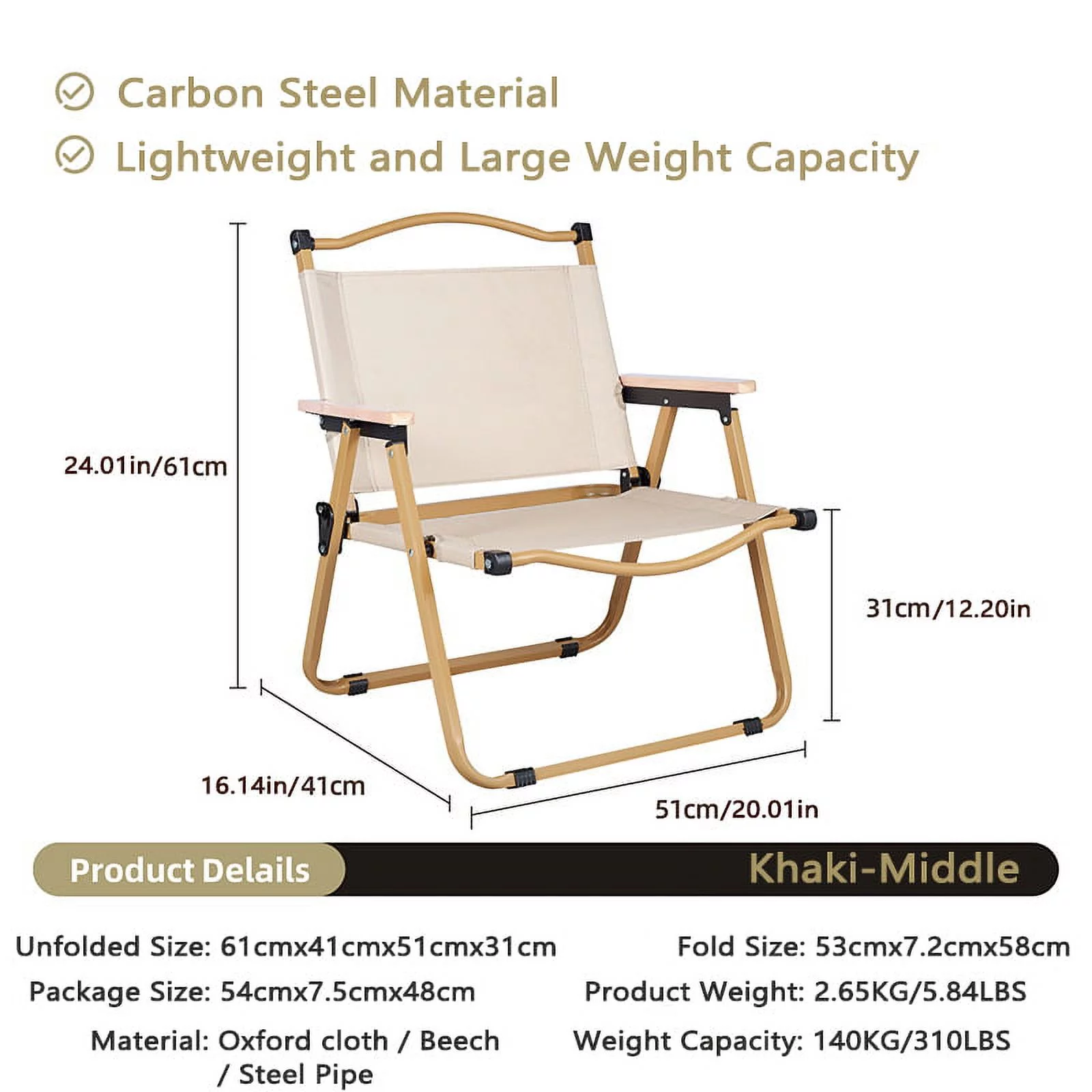 FELICON Folding Chair Camping Chairs for Adults Wood Armrest Folder Beach Lawn Foldable Portable Camp Travel Chair 310 LBS Heavy Duty Folding Chair Sports Lightweight Canvas Concert Chair Comet Chair