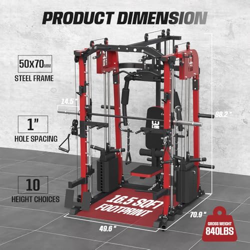 Commercial SmithMachine with Smith Bar, Home Gym Station with Dual Weight Stacks, 4000LBS Power Cage Squat Rack with Lever Arm, Leg Press, LAT Pull Down, Cable Crossover Machine for Full Body Training