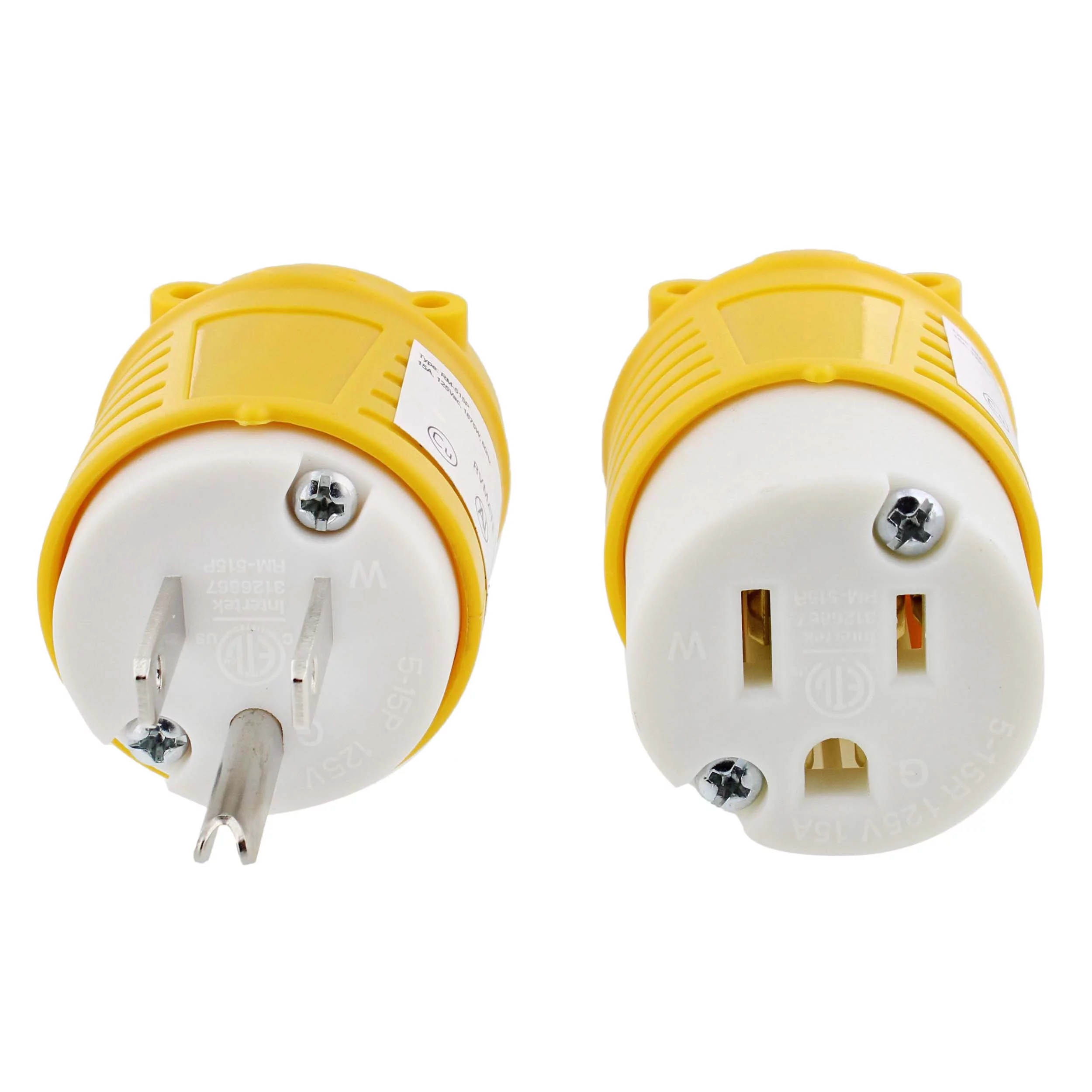 BISupply Electrical Plug Replacement - 125V 15 Amp Female and Male Plug End 5pk