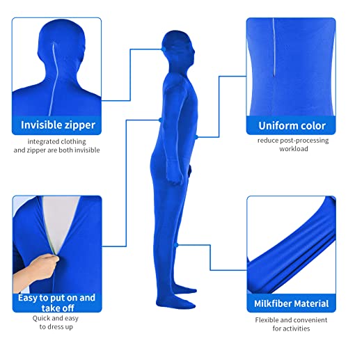 Meking Blue Chromakey Body Suit Full Body Blue Screen Suit for Photo Video Invisible Effect, Full Bodysuit Unisex Body Suit Rayon Costume for Funny Disappearing Effect Party Shows Sporting Activities