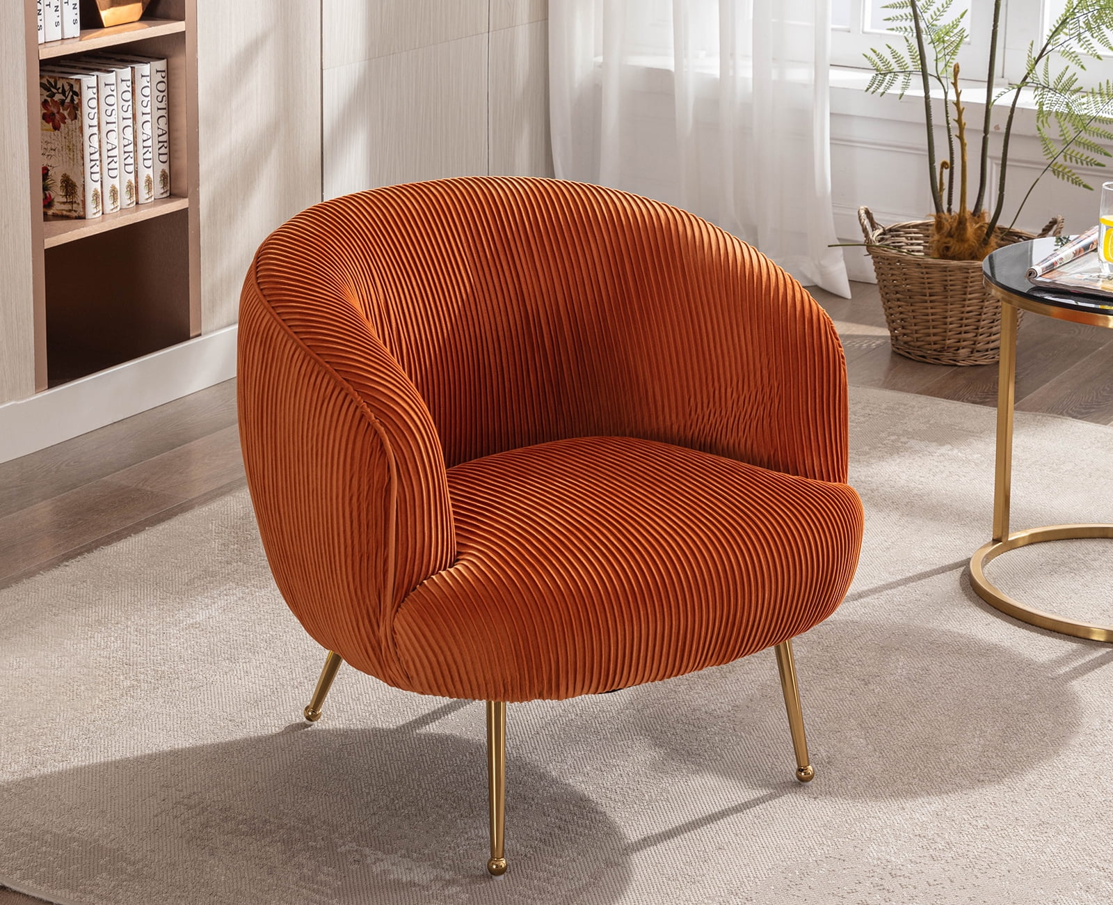 Guyou Velvet Sherpa Chair, Modern Barrel Upholstered Accent Chair with Curved Backrest, Single Sofa Chair for Living Room Bedroom, Orange