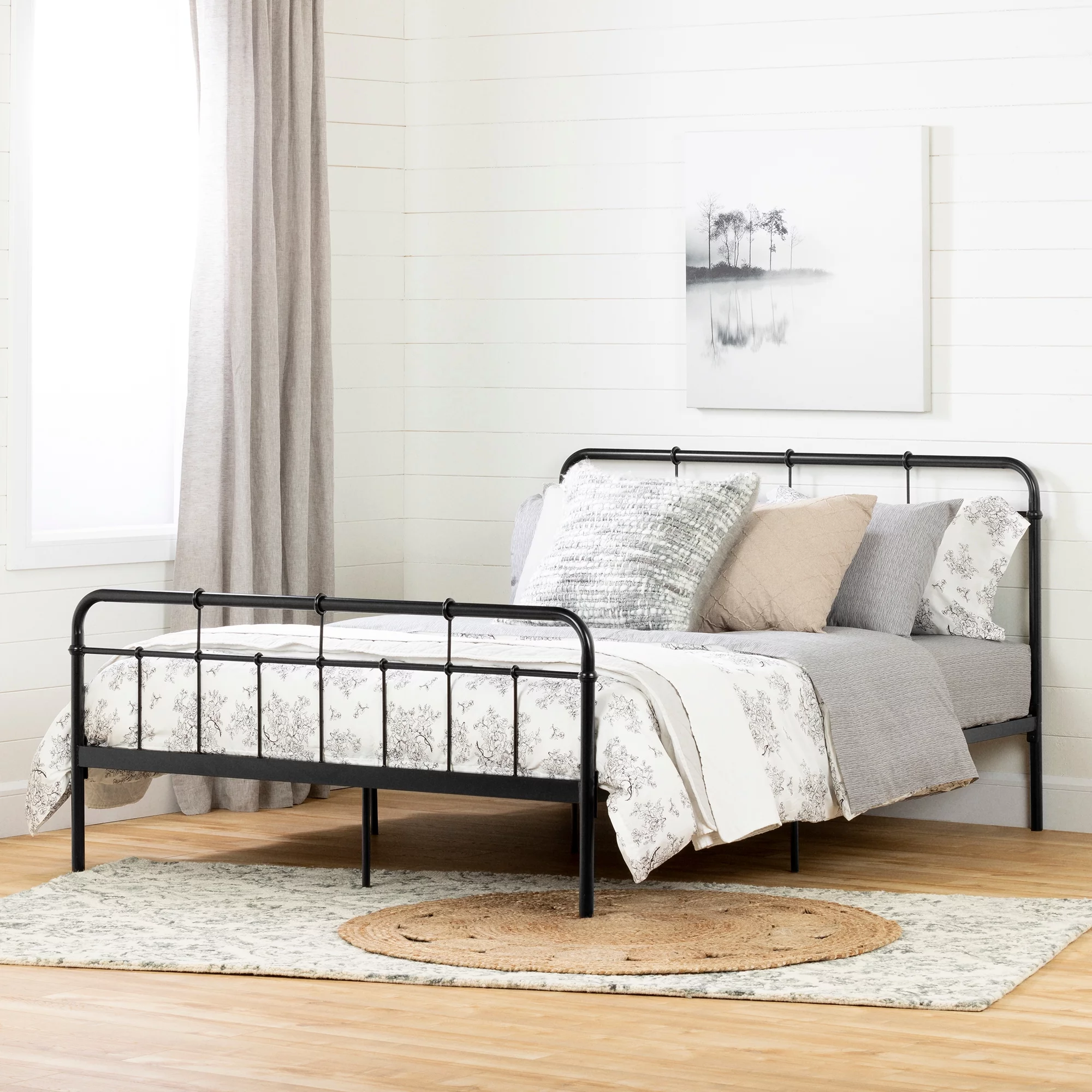 South Shore Plenny Queen Metal Platform Bed, Pure Black