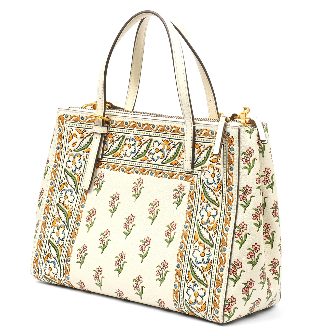 Tory Burch Women's Emerson Pebbled Leather Mixed-Print Small Double Zip Tote (Multicolor)