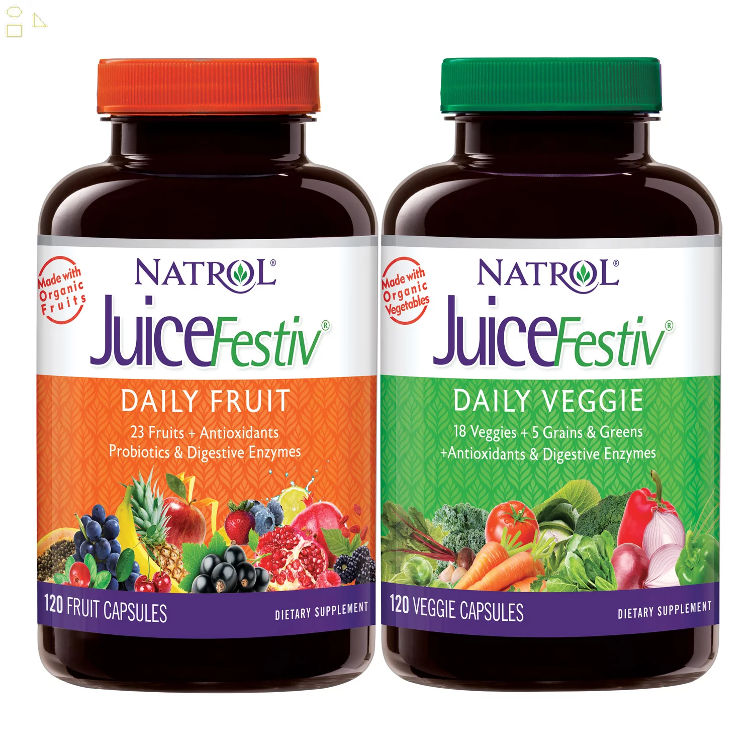 Natrol Juicefestiv Daily Fruit & Veggie, 240 Capsules | 120 FruitFestiv Capsules and 120 VeggieFestiv Capsules