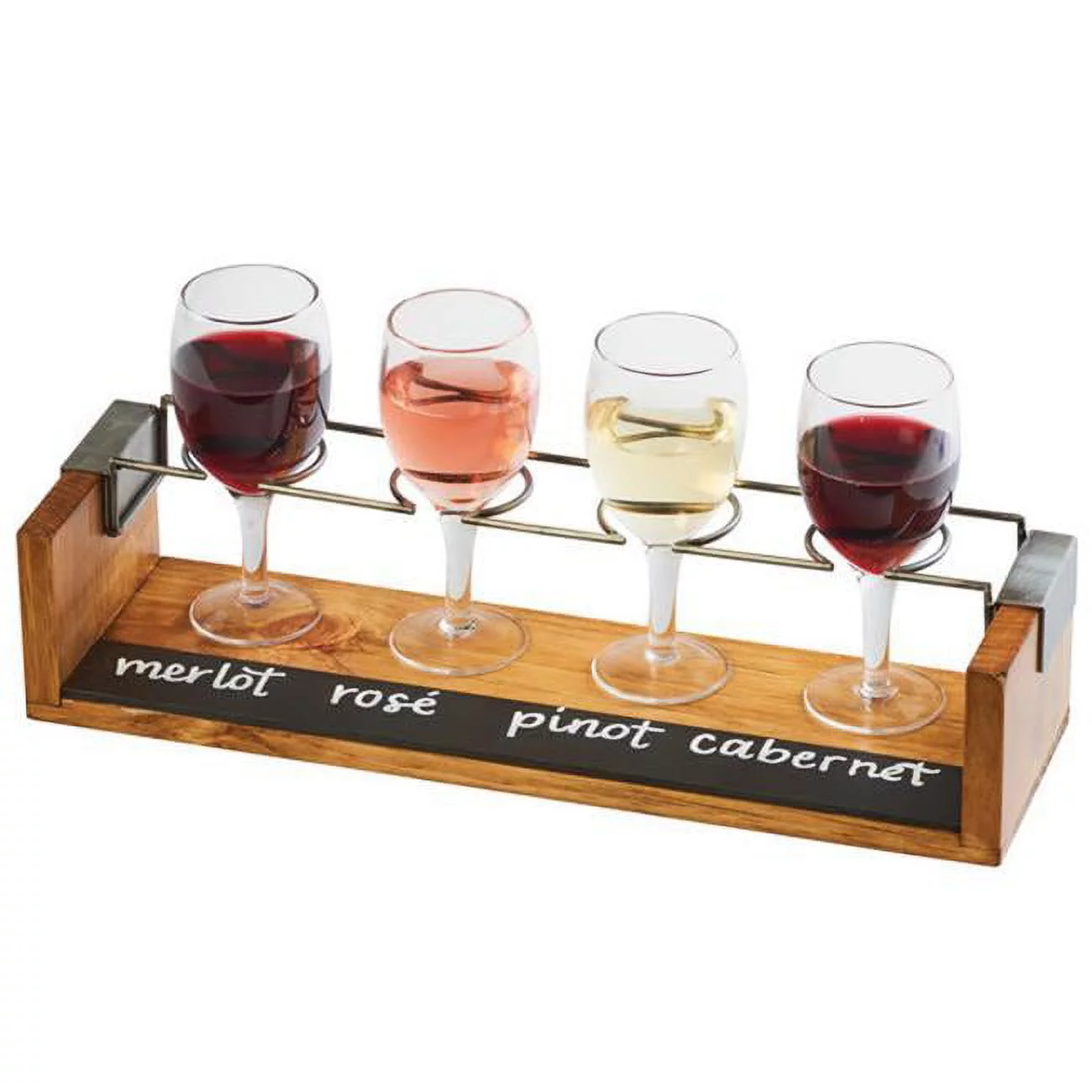 Cal Mil 22010-99 4-Hole Wine Glass Taster Flight with Chalkboard Front - 13.5 x 4 x 3 in.