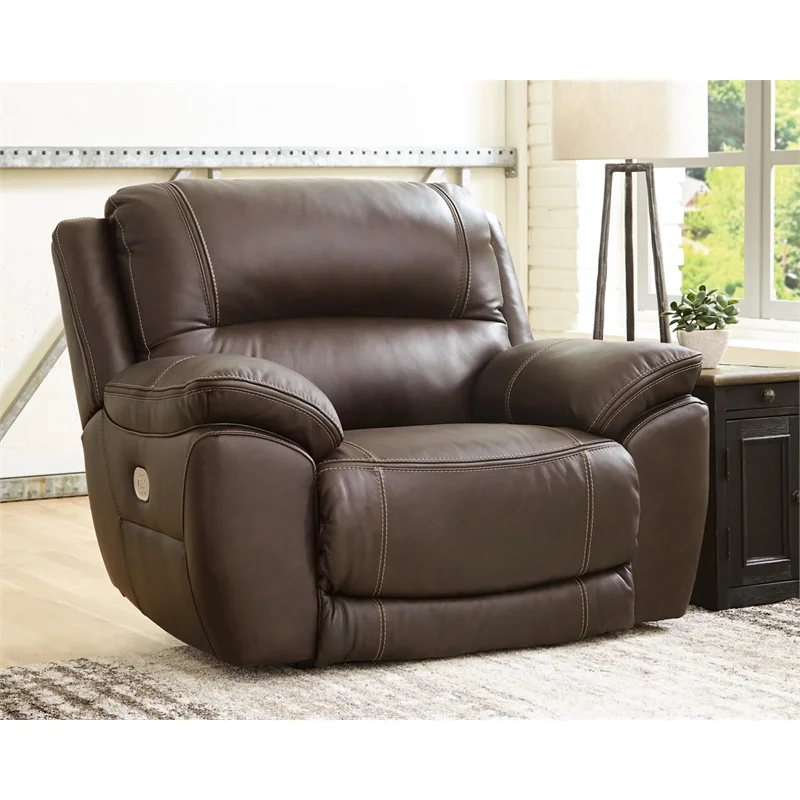 Ashley Furniture Dunleith Leather Zero Wall Recliner with Headrest in Dark Brown