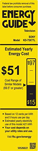 Sony 75 Inch 4K Ultra HD TV X77L Series: LED Smart Google TV KD75X77L- Latest Model, Black