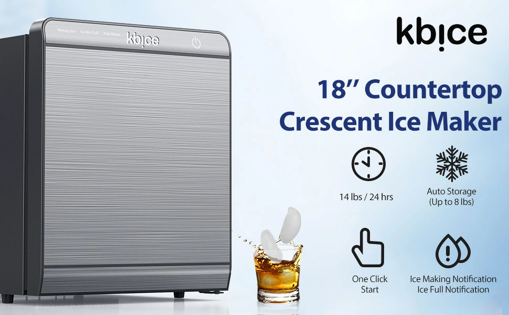 KBICE Crescent Ice Maker - Plumbed-in Water Supply
