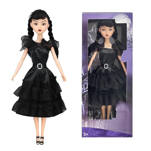 9''Addams Doll, Black Dress Christmas Dolls, Black High Heels, and Black Hair, Birthday Gifts for Kids Girls Fans (NEW-2PCS)
