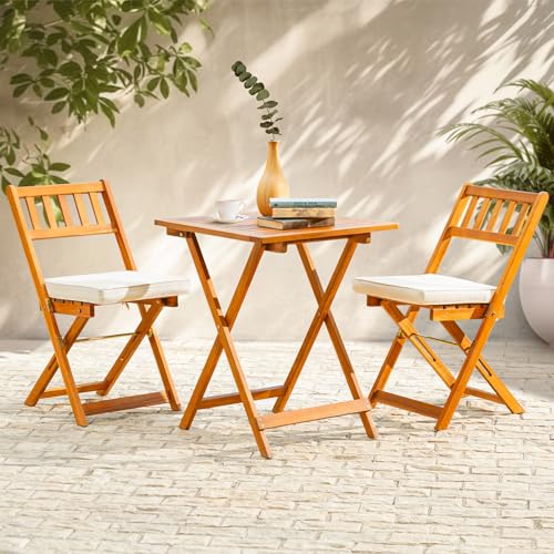 IDZO Heavy Duty 500lbs Weight Capacity Wicker Bistro Table and Chairs Set of 2 with Olefin Fabric Soft Cushions