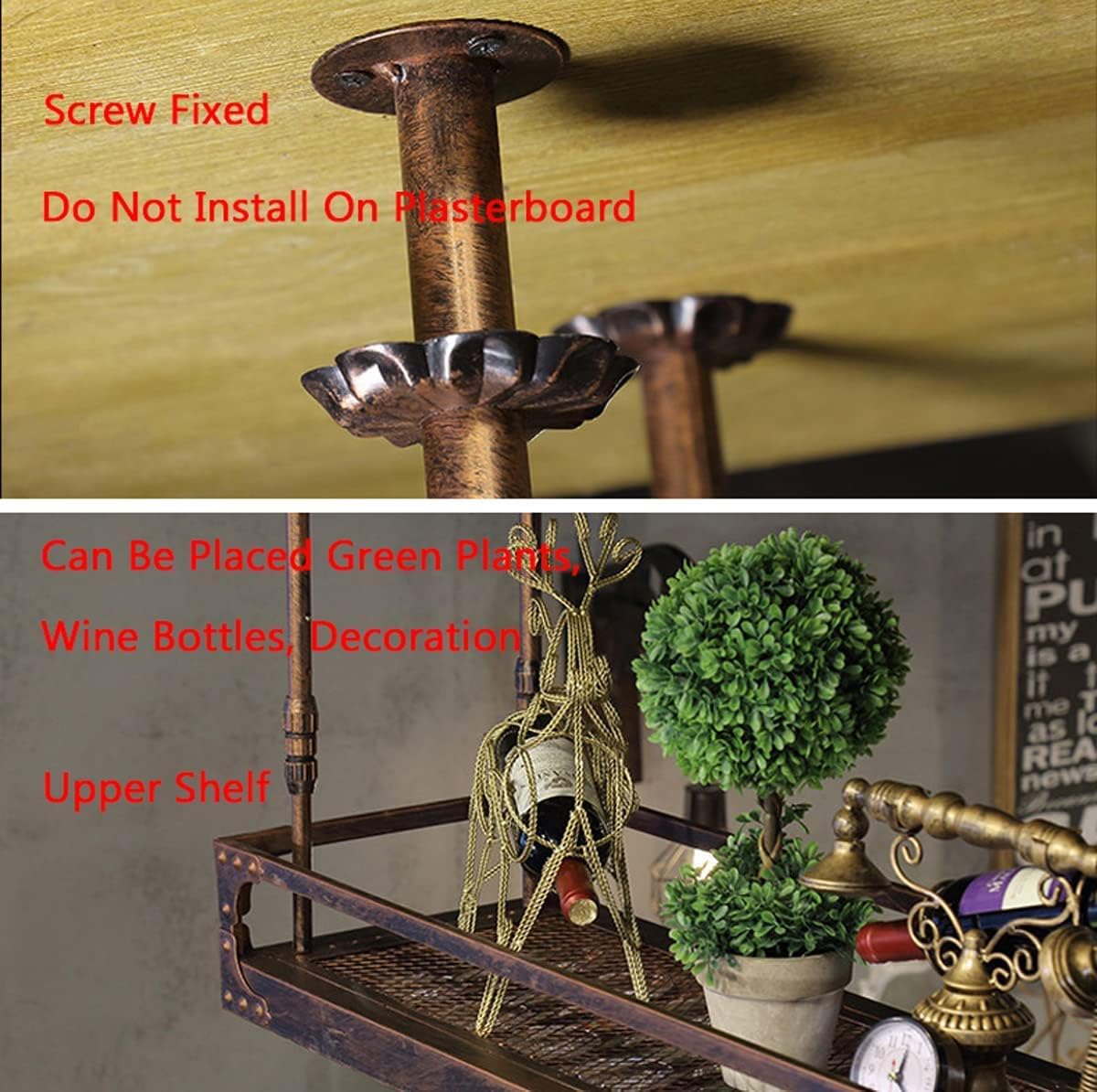 Hanging Wine Glass Rack, Industrial Vintage Metal Bar Wine Glass Hanging Rack,Coppery Wall-Mounted Wine Glass Rack Perfect for Bar Cafe Kitchen,Bronze,60x35cm The New Fashionable