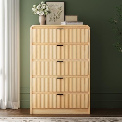 Fluted 5 Drawers Dresser for Bedroom, 48