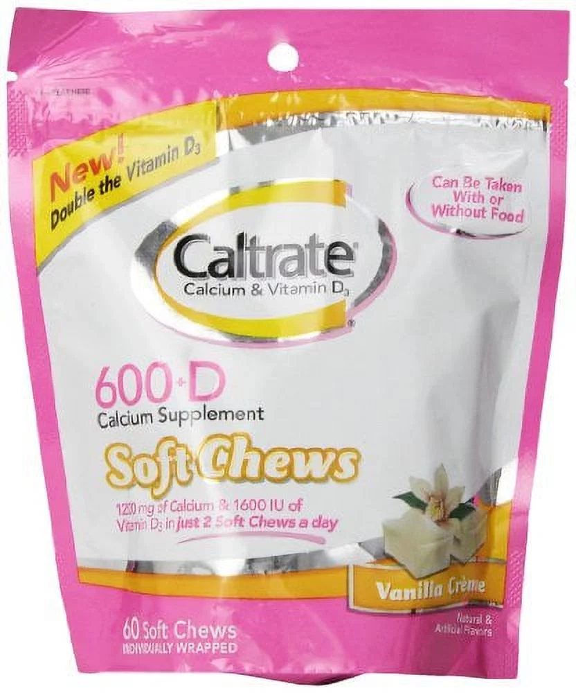 5 Pack - Caltrate Calcium - Vitamin D Soft Chews Vanilla Creme 60 Each