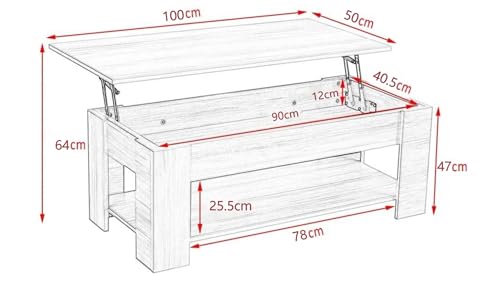 Panana Modern Lift Up Top Coffee Table with Hidden Storage and 1 Shelf Wooden Tea Table Sofa End Table for Living Room, Office, 39.4