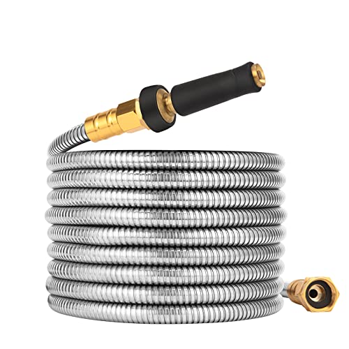 100 FT Garden Hose Expandable - 304 Stainless Steel Water Hose 100 FT - Heavy Duty Flexible Kink Free Hose, no Bite