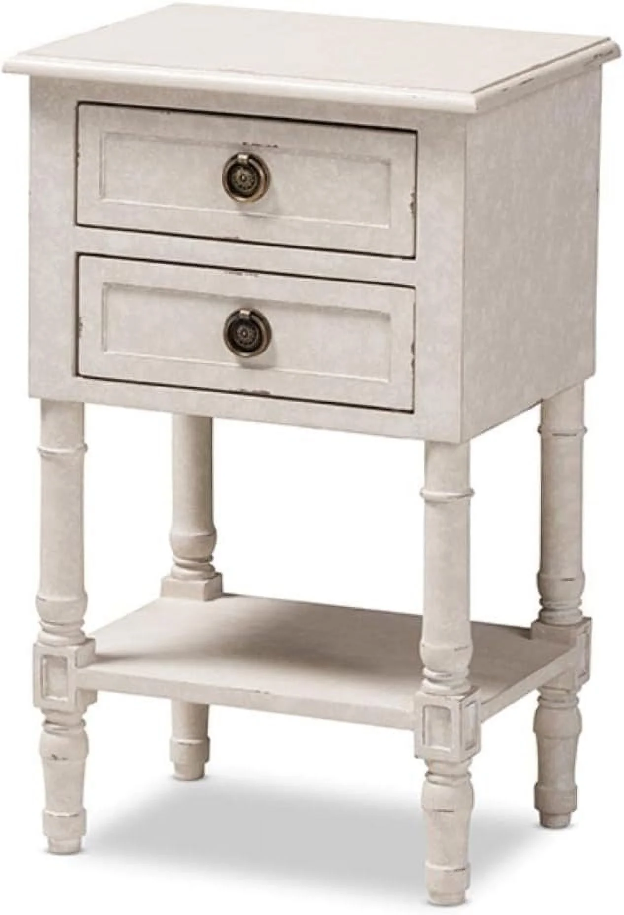 Lenore Country Cottage Farmhouse Whitewashed 2-Drawer Nightstand