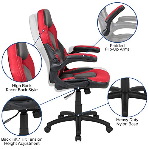 Flash Furniture X10 High-Back LeatherSoft Racing Style Gaming Chair with Flip-Up Arms, Ergonomic Padded Swivel Computer Chair, Blue/Black