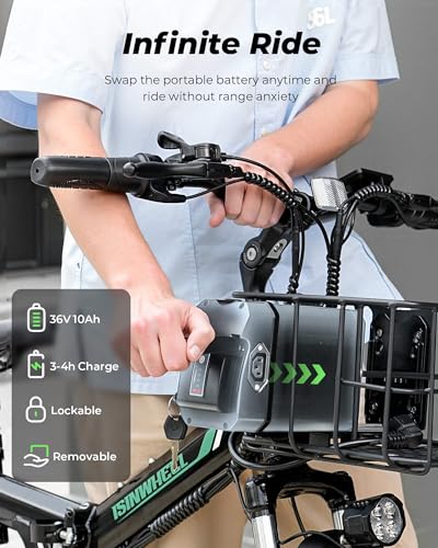 isinwheel M40 Folding Electric Bike for Adults 500W Ebike with Basket, Dual USB Charging Ports, Full Suspension, 7 Speed Gearshift, 20mph Foldable Electric Bicycles, 26