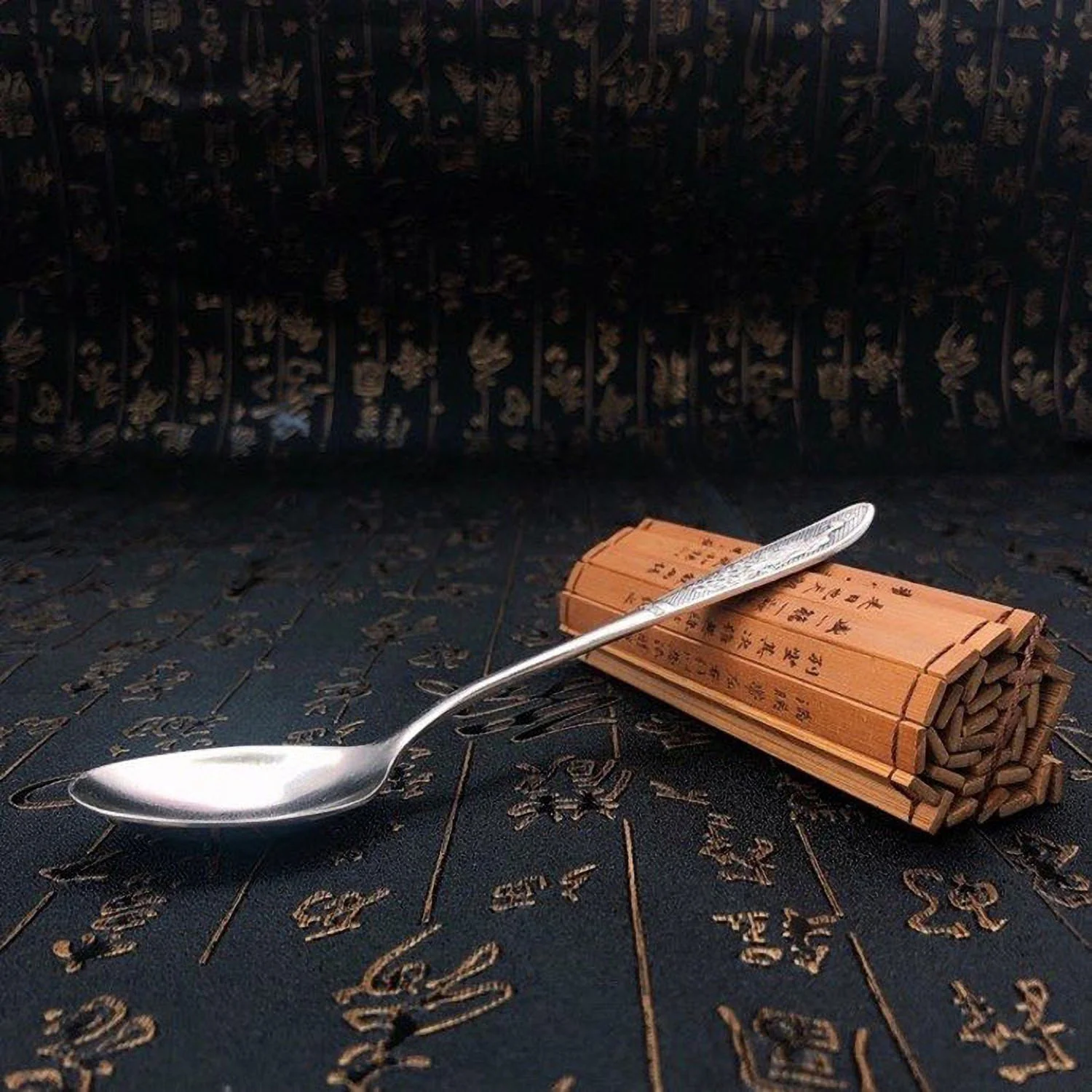 Wollet 999 Sterling Silver Spoon，42.1g，15*3.5cm，Soup Rice Spoon Snowflake Silver Coffee Spoon Silver Tableware