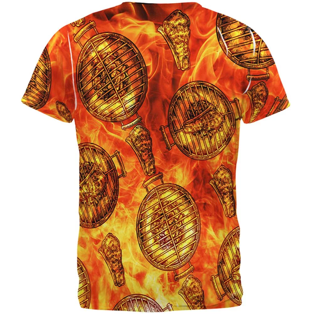 Flaming Hot Charcoal Grilled Steak Pattern All Over Mens T Shirt Multi SM