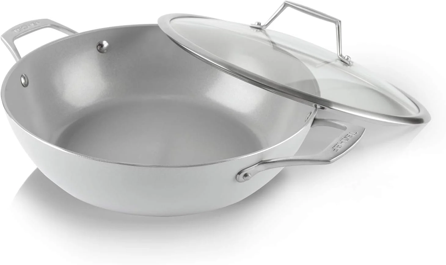 5 Qt / 12In Ceramic Nonstick All Purpose Chef Pan With Cover, (PTFE And PFOA Ceramic Exterior & Interior), Oven & Dishwasher Safe, Made In Korea, Grey/Silver (5 Qt Chef Pan)