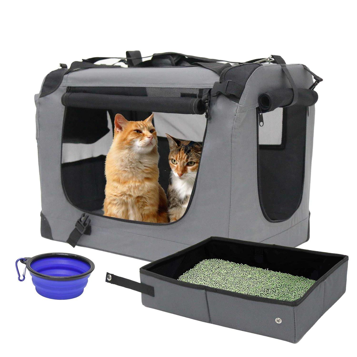 Prutapet Large Cat Carrier Soft-Sided Portable Pet Crate for Car Traveling with Collapsible Litter Box and Bowl - Pet Supplies online store