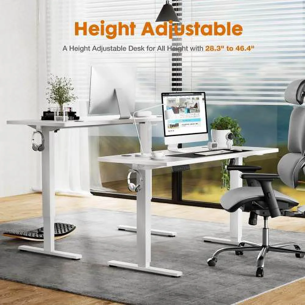 Electric Height Adjustable Standing Desk,Sit to Stand Ergonomic Computer Desk,White,55'' x 24