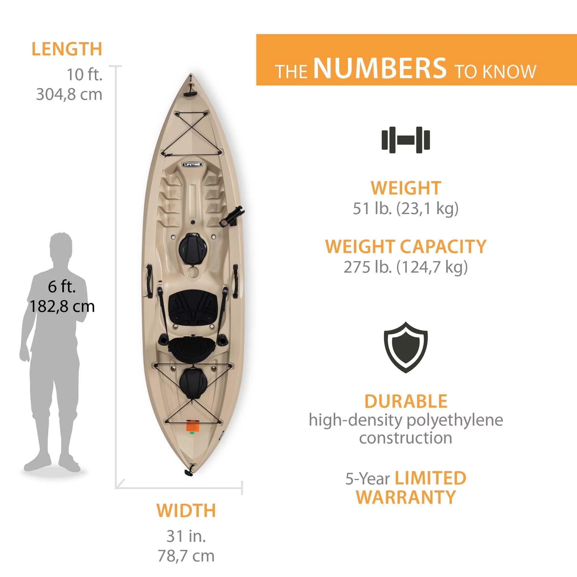 Lifetime Tamarack Angler 100 Fishing Kayak - 2 Pack (Paddles Included), Tan - 90806