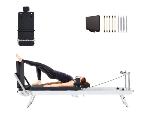 JOMEED Foldable Pilates Reformer Machine Equipment for Home Use and Gym Workout，Compact Pilates Board Up to 400LBS with Dual Resistance- Springs and Cords and Jump Boards