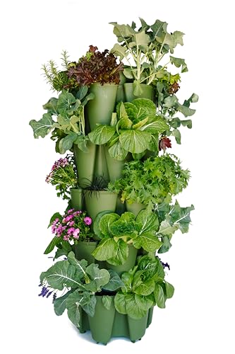 Greenstalk Patented Large 5 Tier Vertical Garden Planter with Patented Internal Watering System Great for Growing a Variety of Strawberries, Vegetables, Herbs, & Flowers (Stunning Stone)