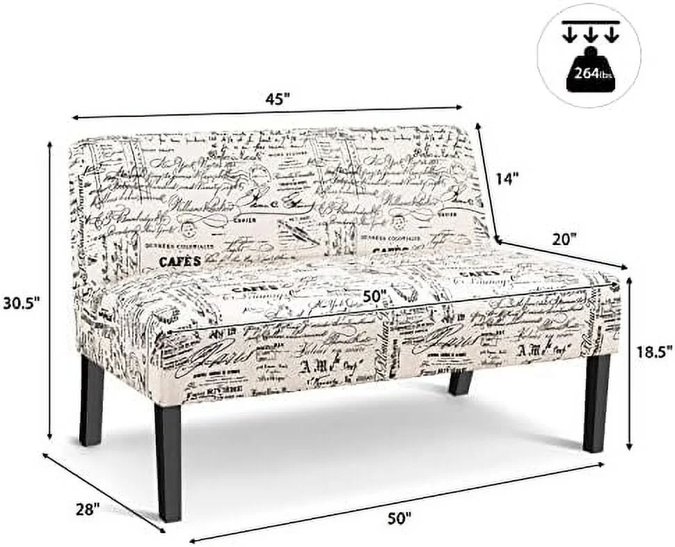 HJZBNONE Armless Loveseat Sofa Modern Sofa Chair Couch Wood Living Room Leisure Fabric  (Letter-Design)