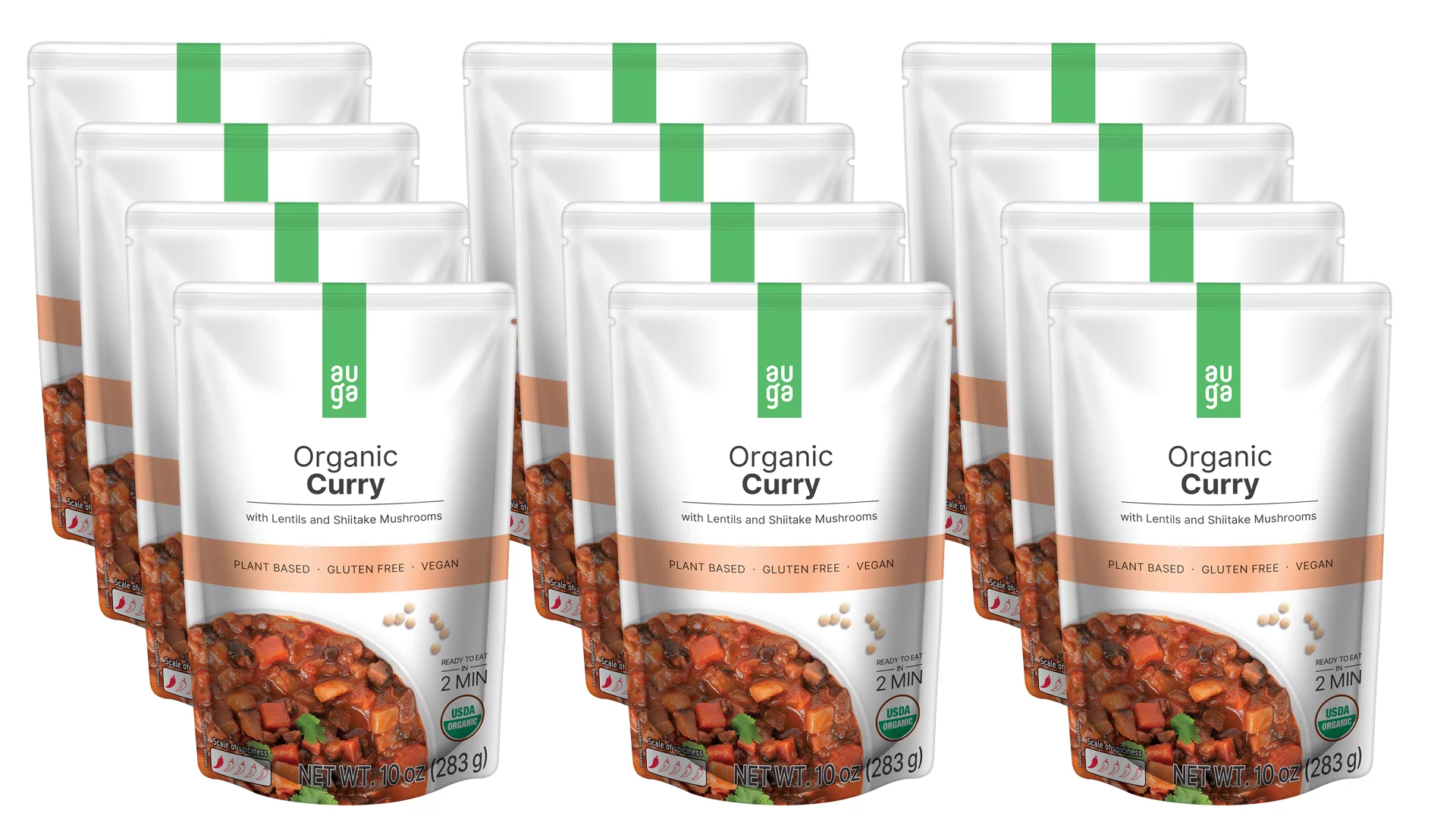 AUGA Organic Red Curry Meal, 10oz (12-pack) Vegan Plant Based Vegetarian