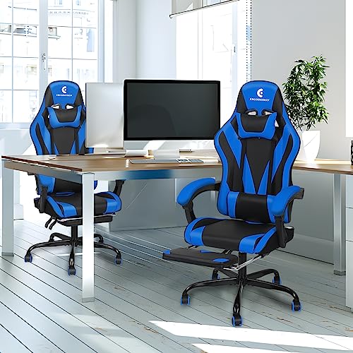 Gaming Chair with Linkage Armrest & Footrest, High Back Video Gaming Chair, Black