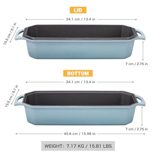 Bread Pan Cast Iron Loaf Pan with Lid Bread Loaf Pan 9x5 Inch Loaf Pan Enameled Cast Iron Sourdough Loaf Pan, DarkCyan
