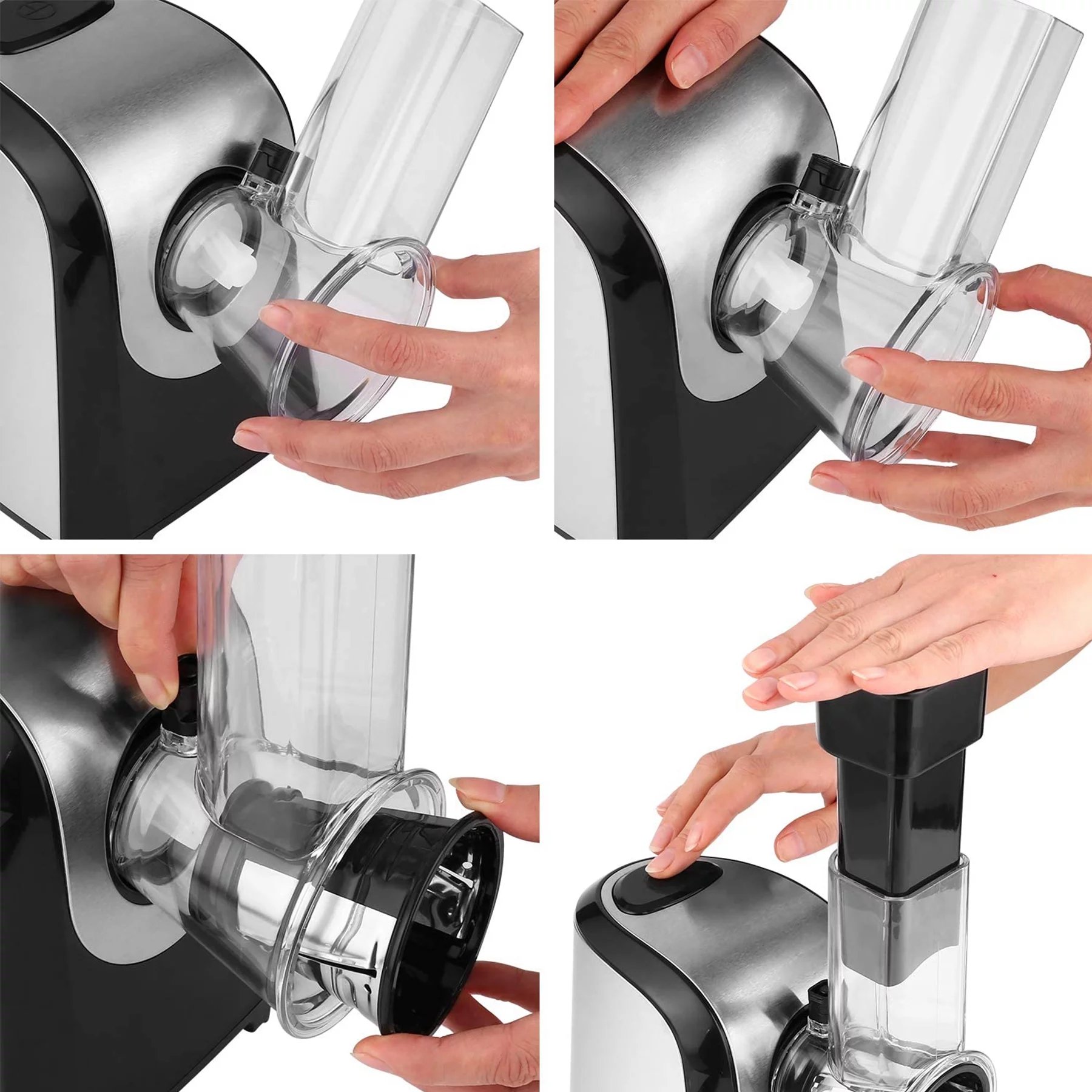 Qhomic Electric Cheese Grater,5 in-1 Professional Electric Vegetable Slicer Rotary Electric Gratersr/Salad/Chopper/Shooter with One-Touch Control with 5 Free Attachments,150W