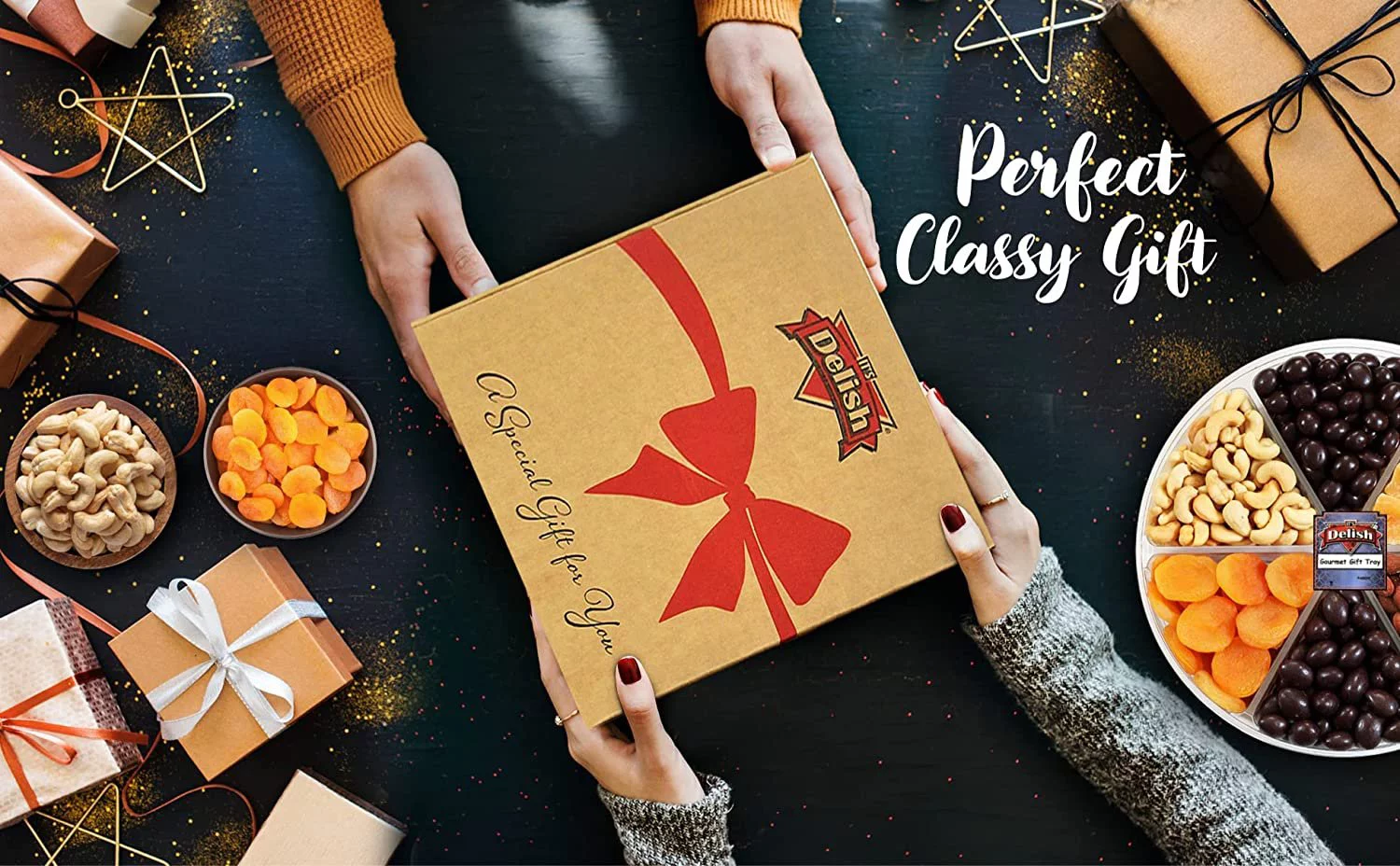 Gourmet Nuts Gift Basket - Chocolate and Dried Fruit Large Gift Tray 6-Pt by It's Delish  Valentines Fathers Mothers Day Anniversary Family Parties Birthday Gift Box - Vegan, Kosher