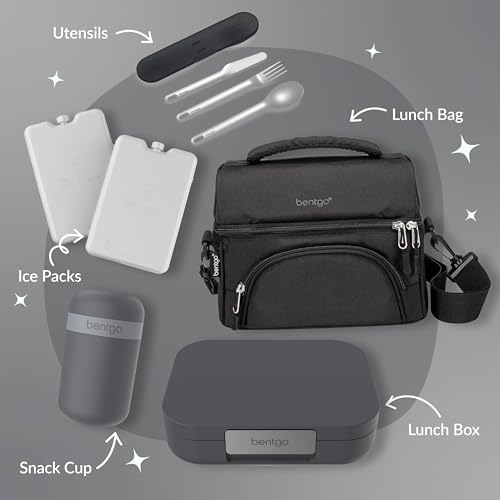 Bentgo Modern - Adult & Teen Bento Lunch Box; 3-4 Compartments, Leak-Resistant, 5.5 Cup Capacity/44 fl oz, Improved Locking Clips, Reusable, BPA-Free, Dishwasher/Microwave Safe Tray (Dark Gray)
